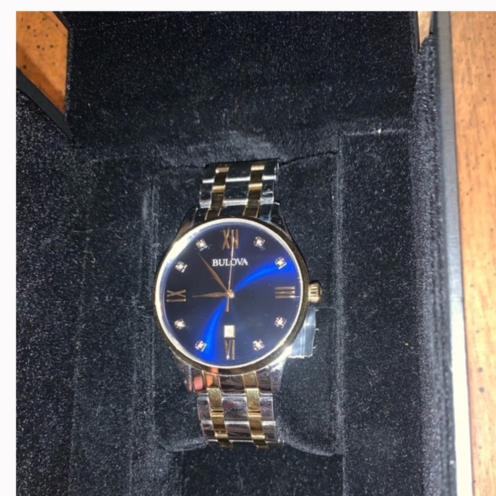 Men’s Bulova watch- two tone (blue face). *Diamond accent as shown